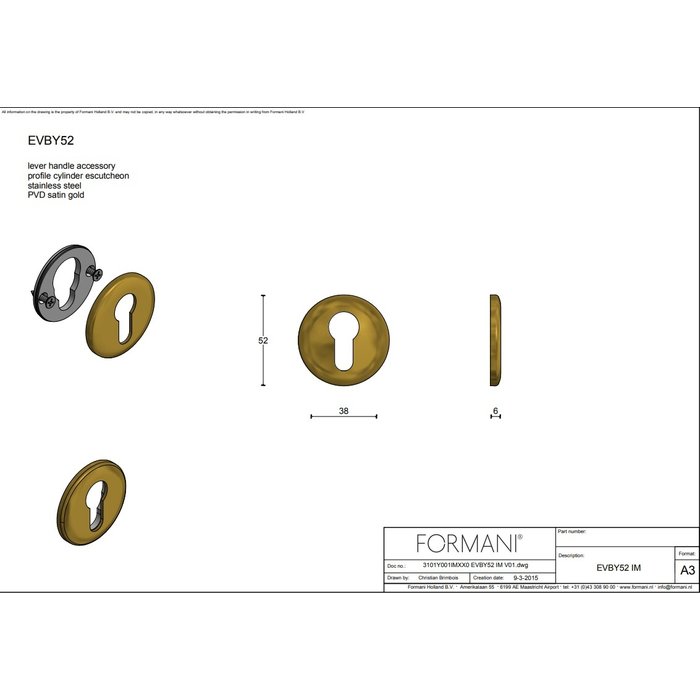 Formani 1 Zylinderplatte Edward Van Vliet NOUR - EVBY52 - 6mm mattschwarz