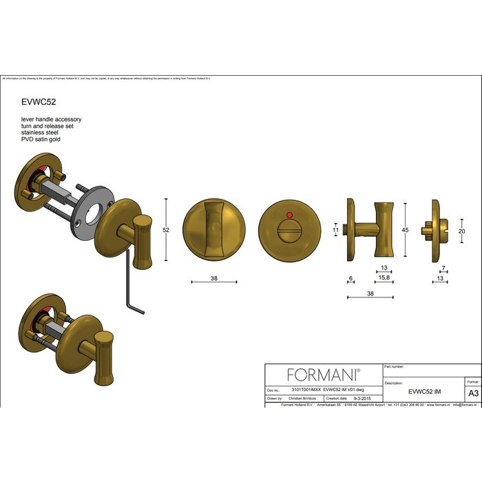 Formani Toilettengarnitur Edward Van Vliet NOUR - EVWC52 - rund Gold PVD