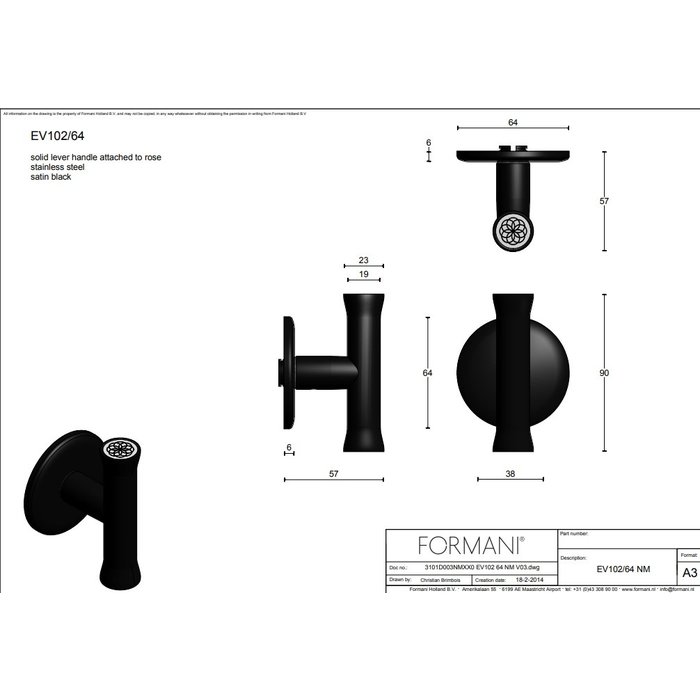 Formani Matt Black door handles Edward Van Vliet EV102/64 round