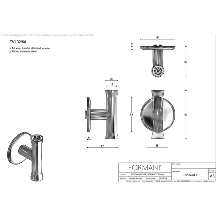 Formani Door handles Edward Van Vliet EV102ZL/64 round PVD polished stainless steel without BB