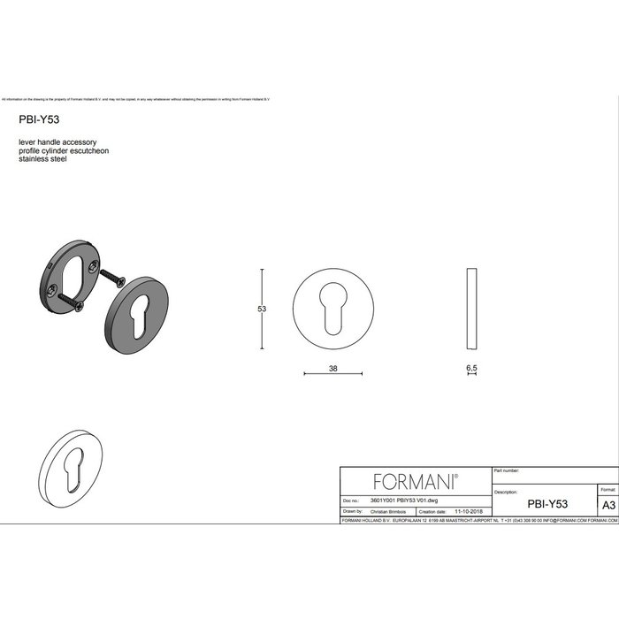 Formani 1 mat zwart PVD cilinderplaatje Piet Boon INC - PBIY53 - 6,5 mm
