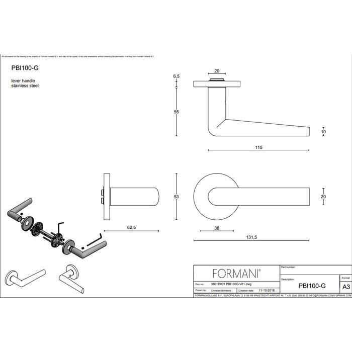 Formani Door handles Piet Boon INC PBI100-G round - matt stainless steel