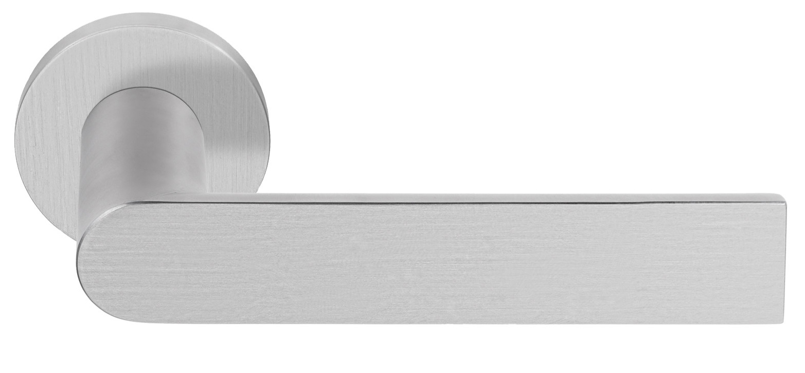 Contemporary L-shaped door handles in matt stainless steel designed by Piet  Boon?