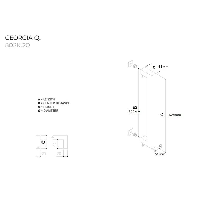 Fimet RVS deurgreep Georgia 25/600/625mm met éénzijdige bevestiging