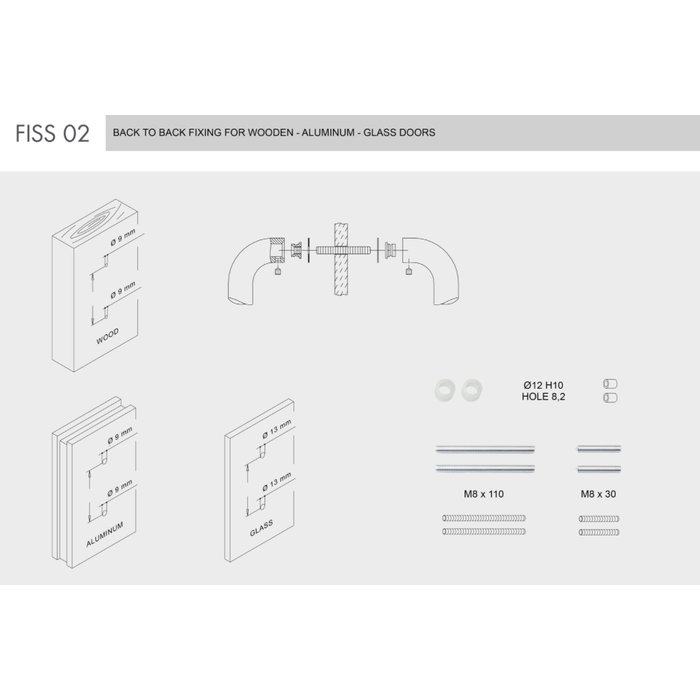 Fimet Stainless steel door handles Georgia 25/900/925mm pair for glass and wooden door