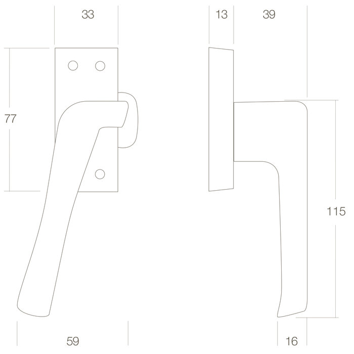 Intersteel Intersteel window handle Right with ridge left brass lacquered
