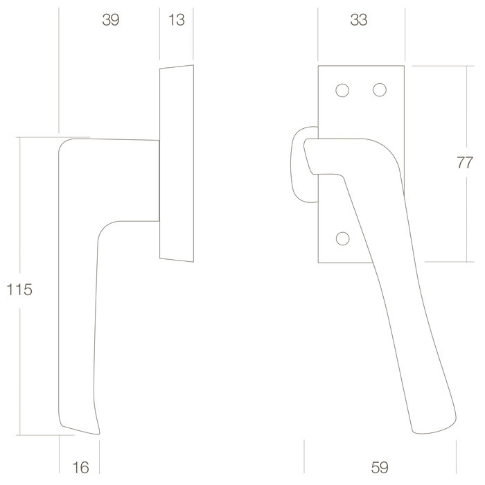 Intersteel Intersteel-Fenstergriff Gerade mit Grat rechts Messing lackiert