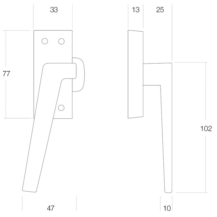 Intersteel Intersteel window handle Straight with ridge left Chrome polished