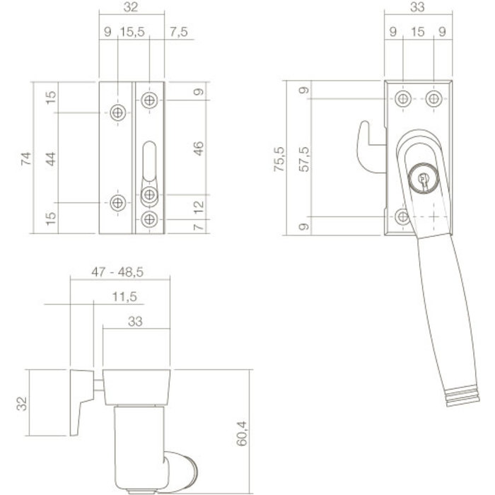 Intersteel Fenstergriff abschließbar SKG* links Ton 222 Nickel/Ebenholz