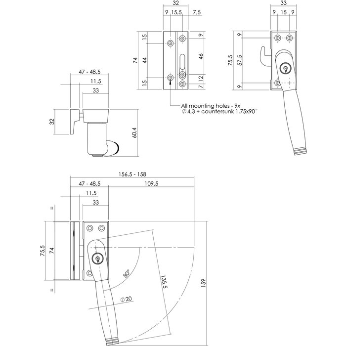 Intersteel Poignée de fenêtre Intersteel verrouillable SKG* droite Ton 222 Nickel/ébène