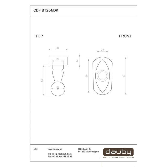 Dauby Stück Fenstergriff BT254 Rost (RC) 60mm
