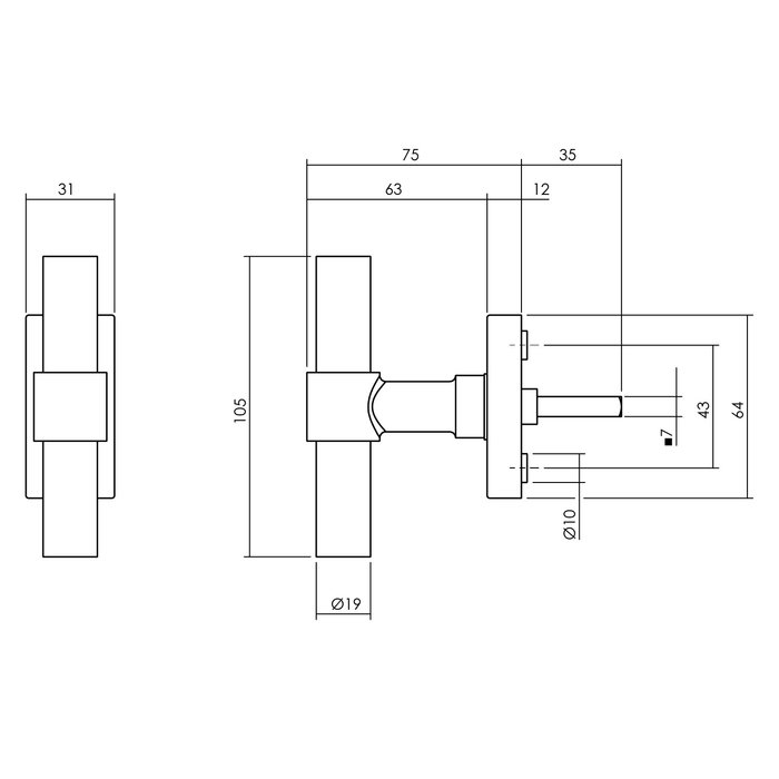 Intersteel Schwarzer Fenstergriff aus Intersteel in T-Form auf einer rechteckigen Rosette