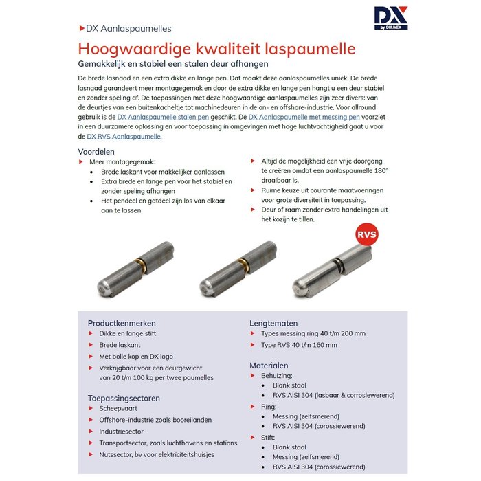 Dulimex Anschweißscharniere mit Klinge 120x12 mm mit separatem Stahlstift und Ring / 10 Stück