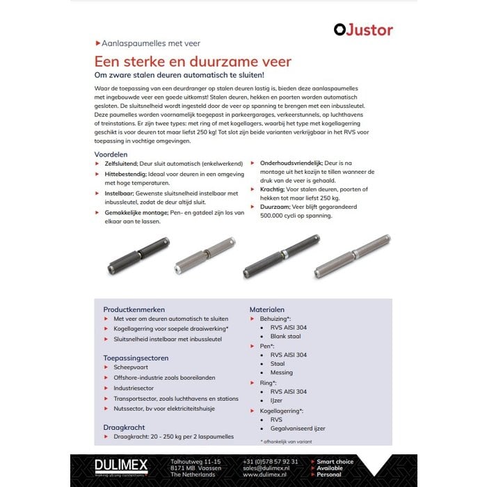 Dulimex Aanlaspaumelles met veer en ring / RVS pen / 180x18 mm voor automatische sluiting/ 2 stuks