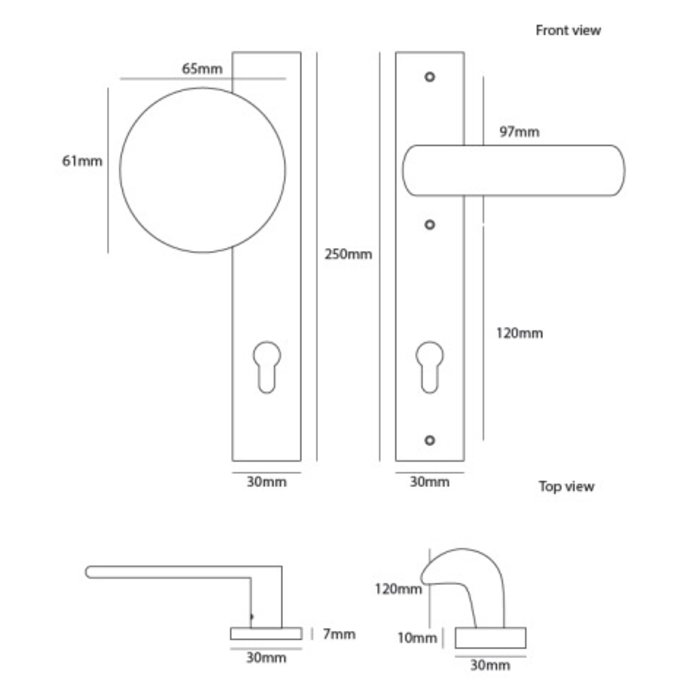 Dauby Front door security fitting CIH1000 brass brushed not varnished PZ 92