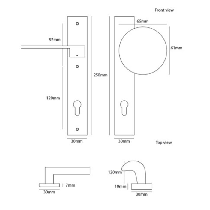 Dauby Front door security fitting CIH2000 DX brass brushed not varnished PZ 92