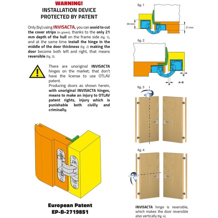 Otlav White invisible 3D hinge Otlav Invisacta IN300120 - 30x120mm