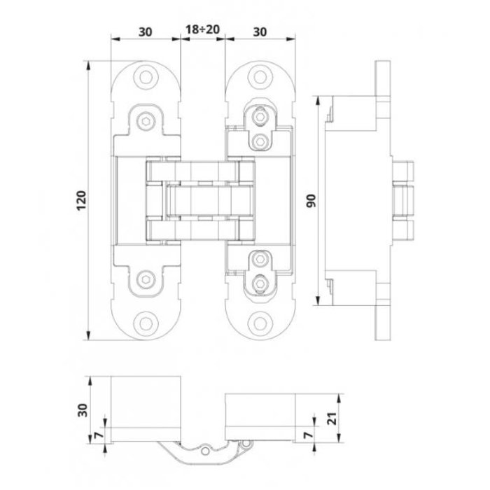 Otlav Black invisible 3D hinge Otlav Invisacta IN300120 - 30x120mm