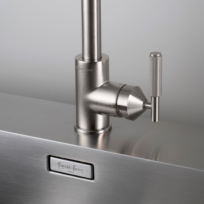 Buster+Punch Mixer tap from Buster & Punch with cross pattern in stainless steel