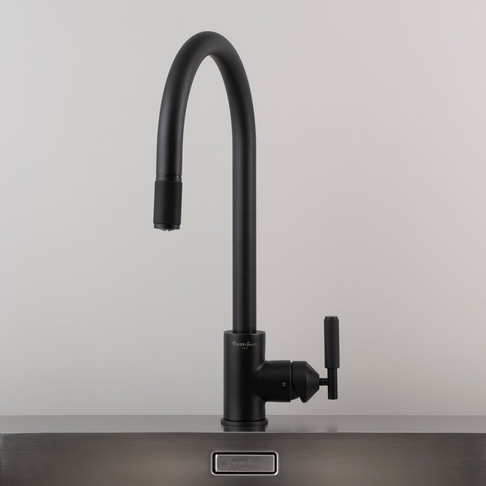 Buster+Punch Black pull-out tap from Buster & Punch with cross pattern