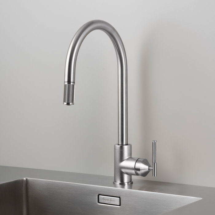 Buster+Punch Pull-out mixer tap from Buster & Punch with Linear pattern in stainless steel