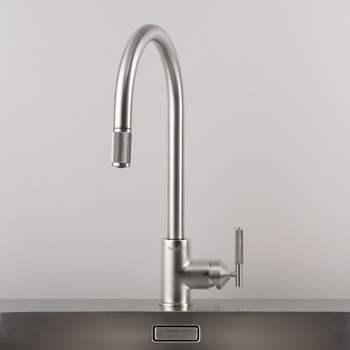Buster+Punch Pull-out mixer tap from Buster & Punch with Linear pattern in stainless steel