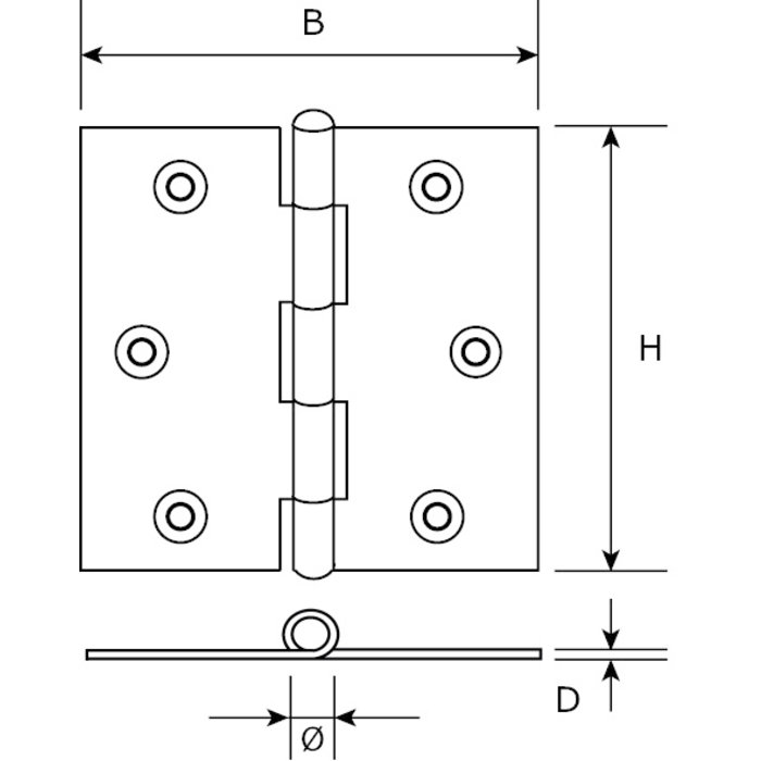Dulimex Zwart scharnier met losse pen 76 x 76 x 2,0 mm gelakt - Rechte hoek