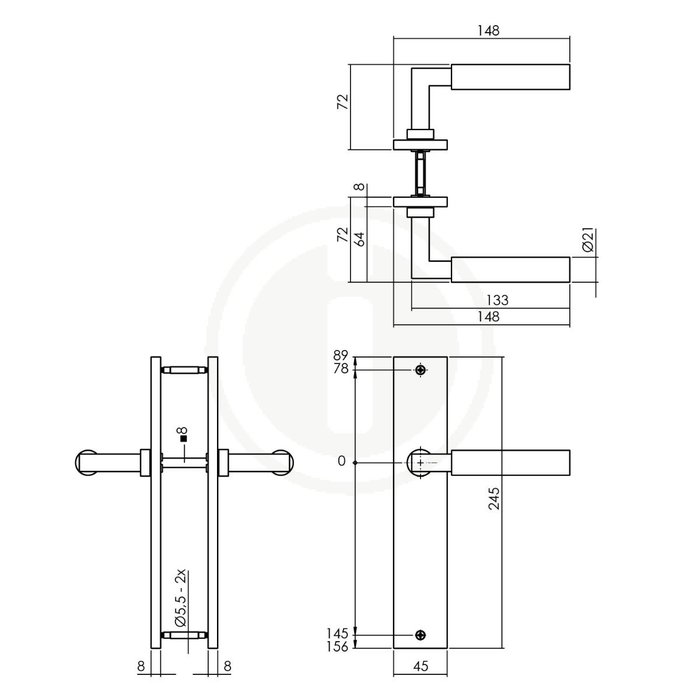 Intersteel Poignées de porte Intersteel Bau-Stil sur bouclier long 245x45 mm laiton Titane