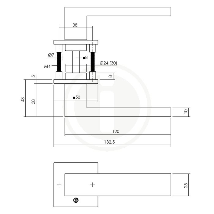 Intersteel Türgriff Amsterdam auf quadratischer Rosette 50x50x5 mattschwarz