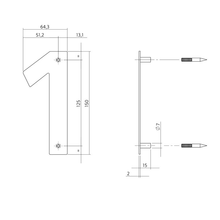 Intersteel Intersteel Numéro de maison "1" 150x2mm inox brossé