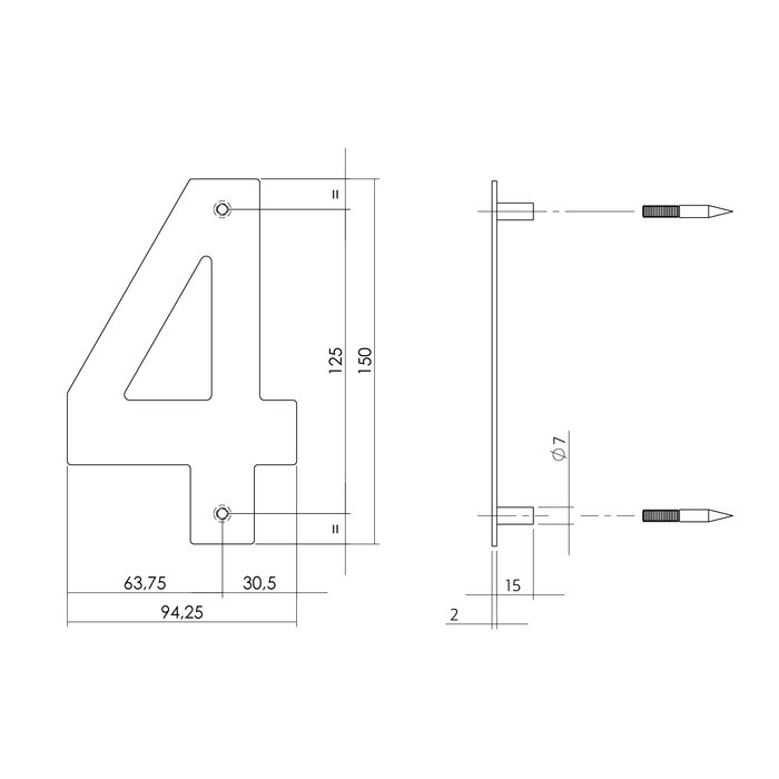 Intersteel Intersteel Numéro de maison "4" 150x2mm inox brossé