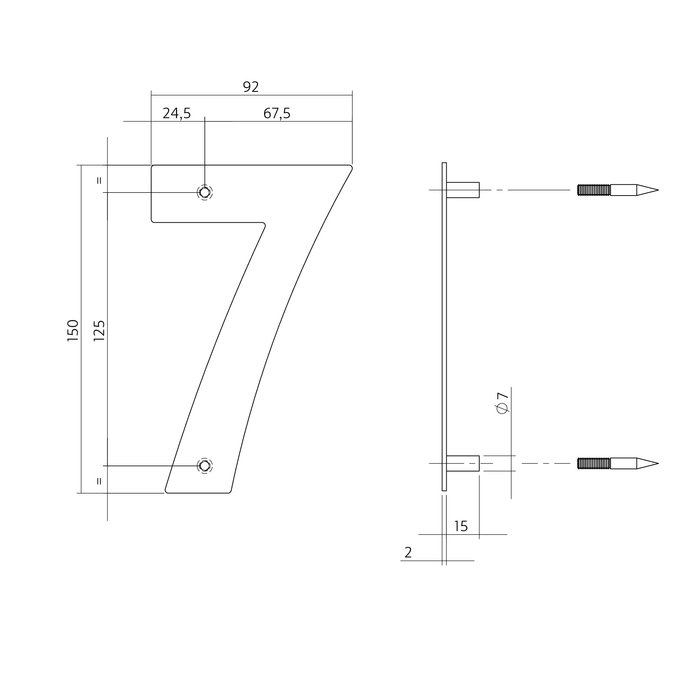 Intersteel Intersteel Huisnummer "7" 150x2mm rvs geborsteld