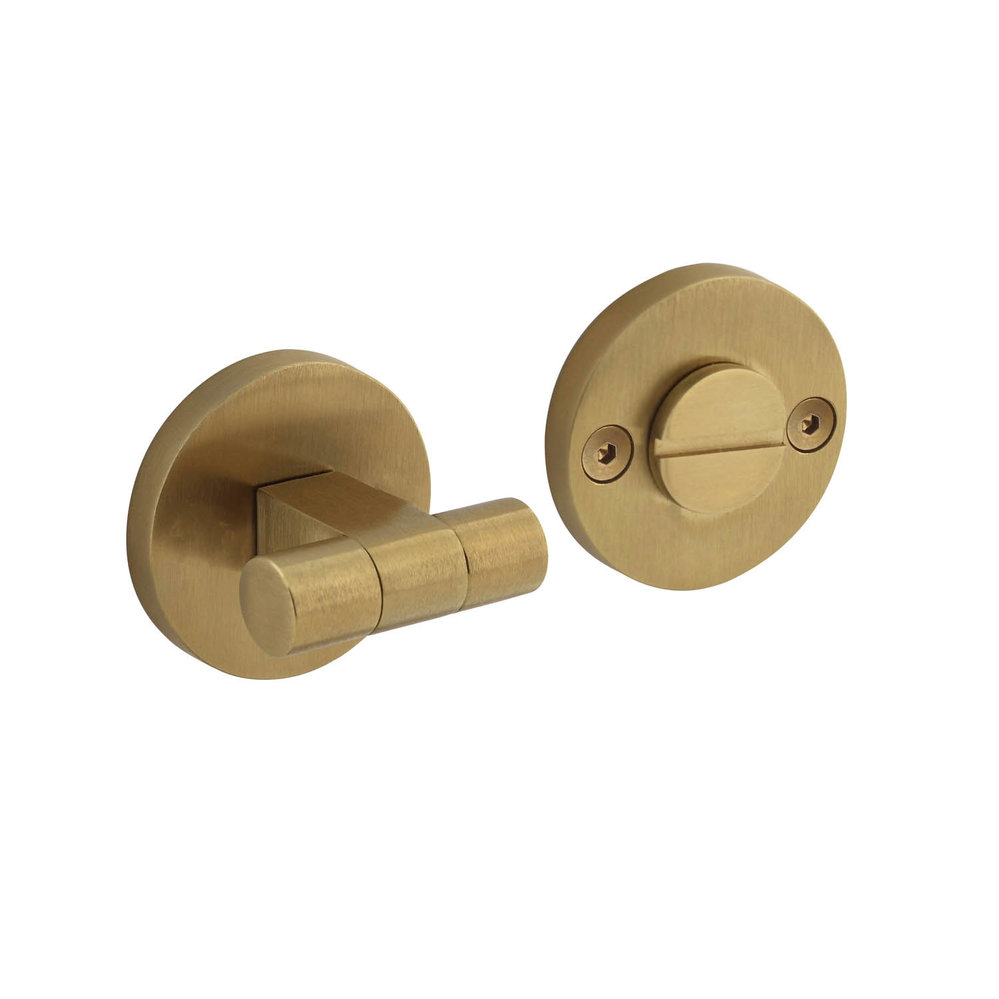 Messing  WC-Sluiting  Grand & Johnson met knop op verdekt rozet Ø55x8mm RVS PVD
