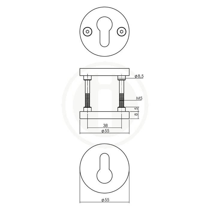 Intersteel Profilzylinderplatten Grand & Johnson einseitig verdeckt Ø 55x8mm Edelstahl PVD Kupfer