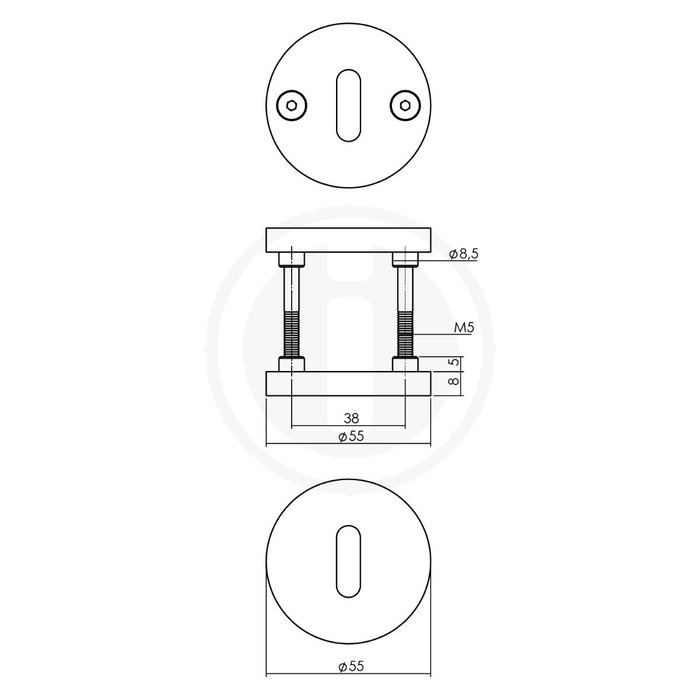Intersteel Plaques à clés Grand & Johnson dissimulées d'un côté Ø 55x8mm en acier inoxydable Cuivre PVD
