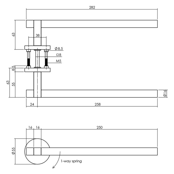 Intersteel Deurkruk SHIRAAT bij Grand & Johnson 250 mm op éénzijdig verdekt rozet (Rechts) Ø 55x8 mm RVS PVD Zwart