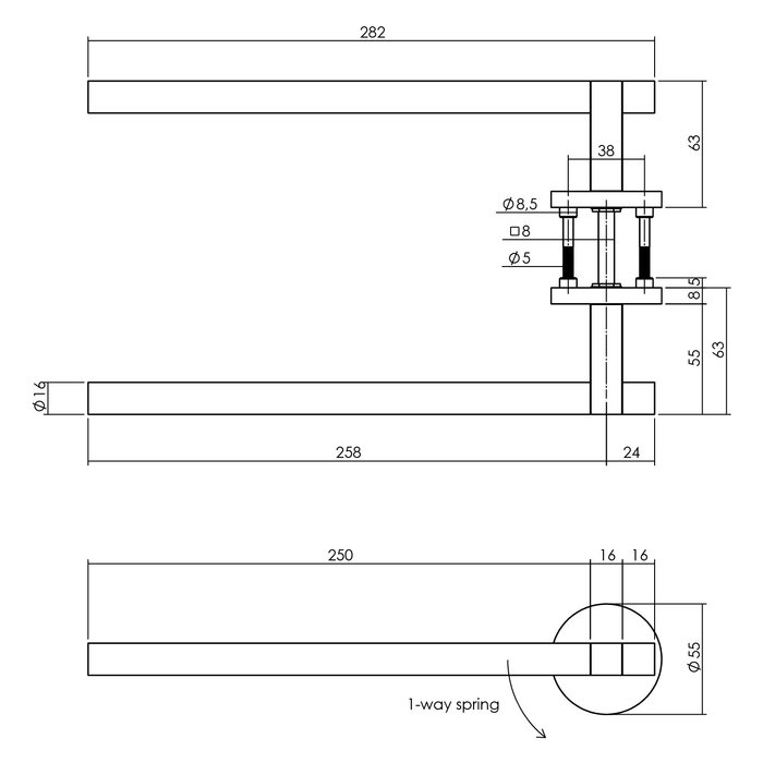 Intersteel Türgriff SHIRAAT bei Grand & Johnson 250 mm auf einseitig verdeckter Rosette (Links) Ø 55x8 mm Edelstahl PVD Schwarz