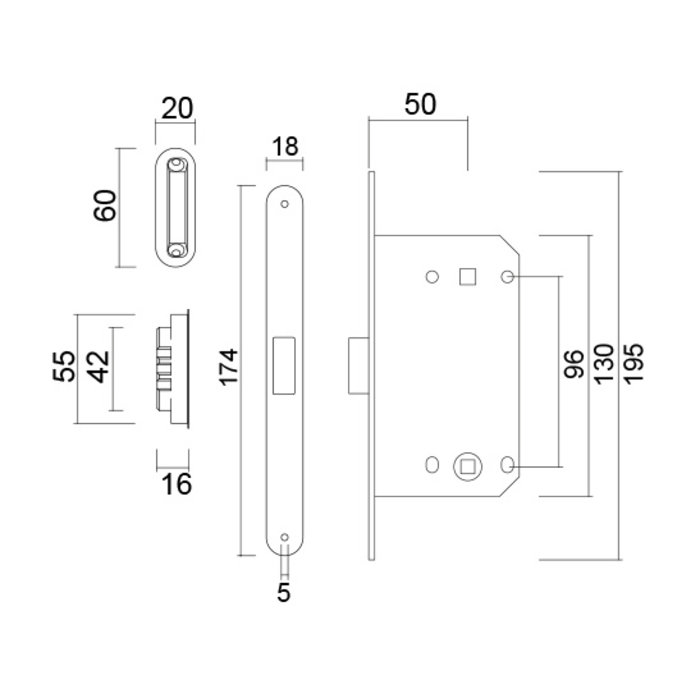 AGB RVS look magneetslot AGB - voorplaat 195x18mm -WC  asmaat 96mm