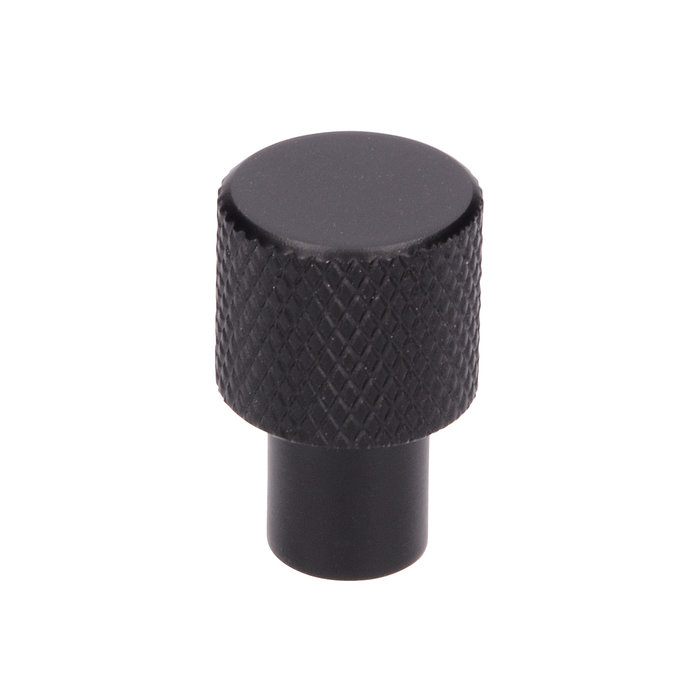 I.B.E. Matt black round furniture knob Ø 16 mm ribbed