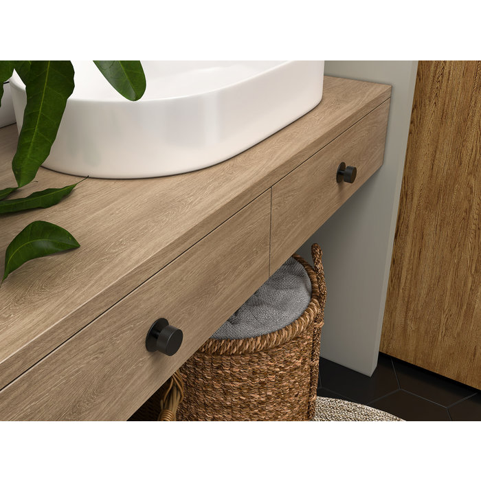 I.B.E. Mat zwarte ronde meubelknop Ø 24 mm geribbeld