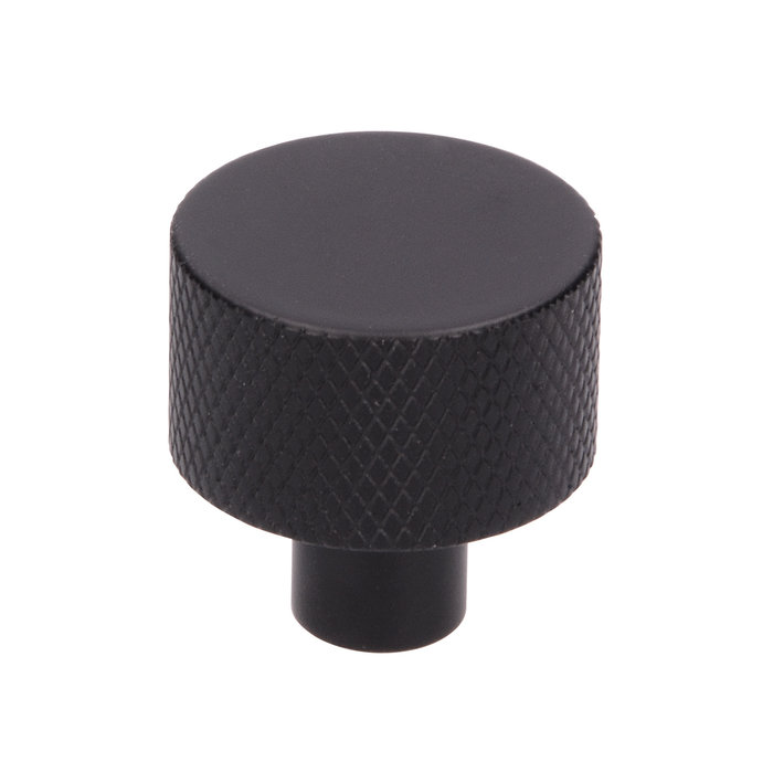 I.B.E. Matt black round furniture knob Ø 24 mm ribbed