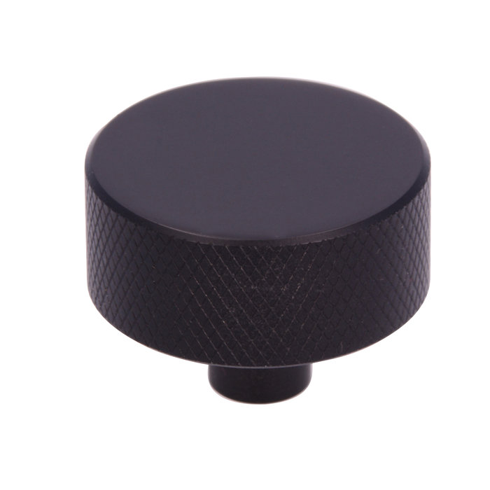 I.B.E. Mat zwarte ronde meubelknop Ø 33 mm geribbeld
