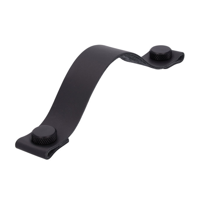 I.B.E. Poignée en cuir noir mat 160 mm avec boutons striés noirs