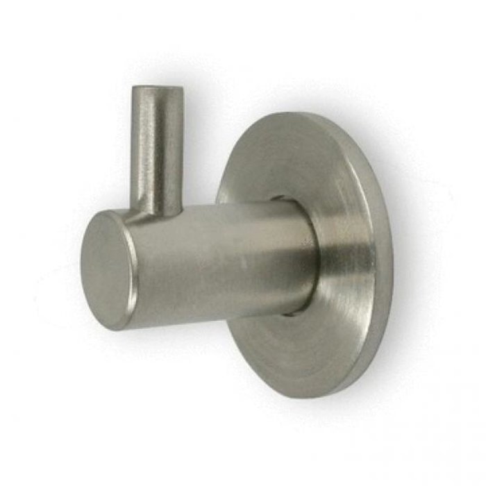 I.B.E. Single coat hook in stainless steel 27 mm deep on round back plate