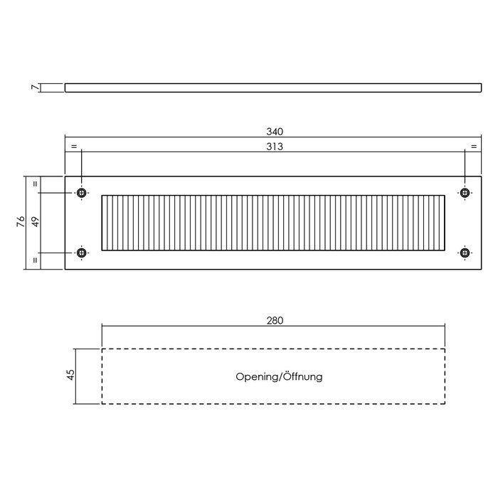 Intersteel Zugluftstopper Rechteck Edelstahl/mattschwarz (innen)