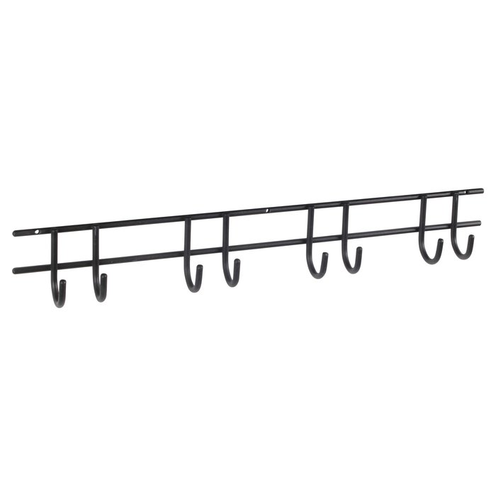 I.B.E. Modern black coat rack with 8 hooks 640 mm straight