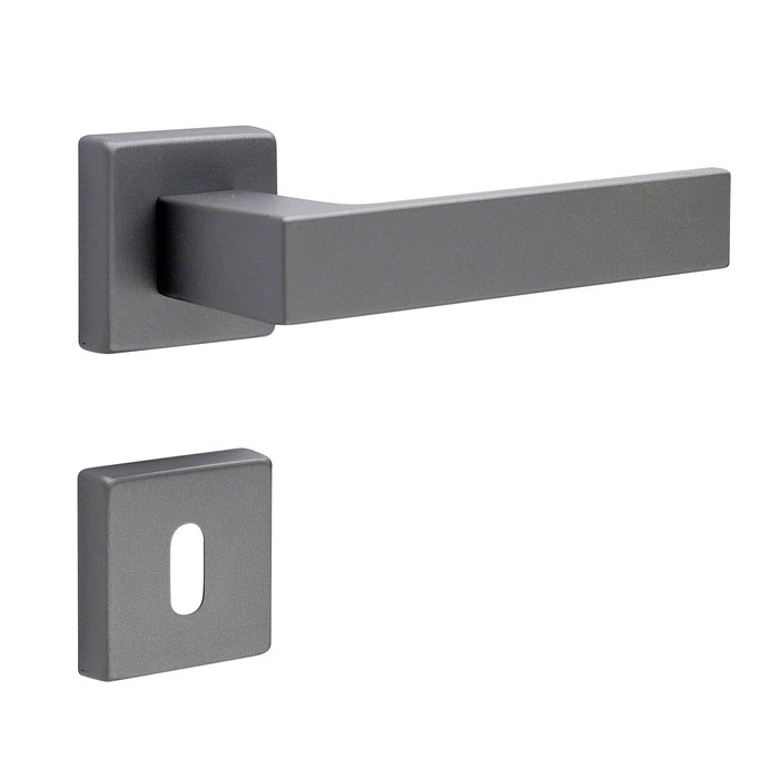 Fimet Anthracite gray door handles Kubo on square rosette