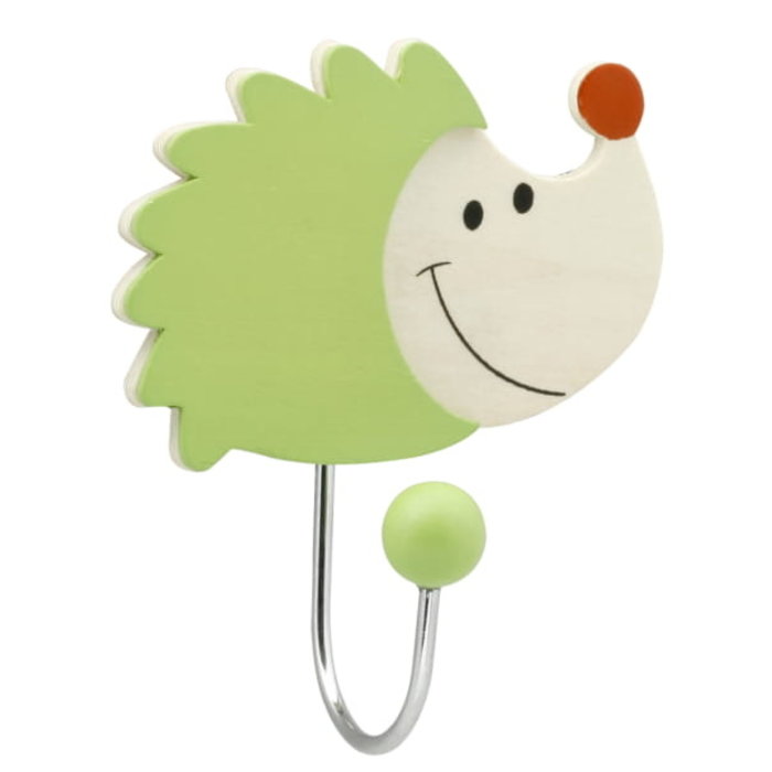 I.B.E. Children's hook in wood with the shape of a HEDGEHOG in green