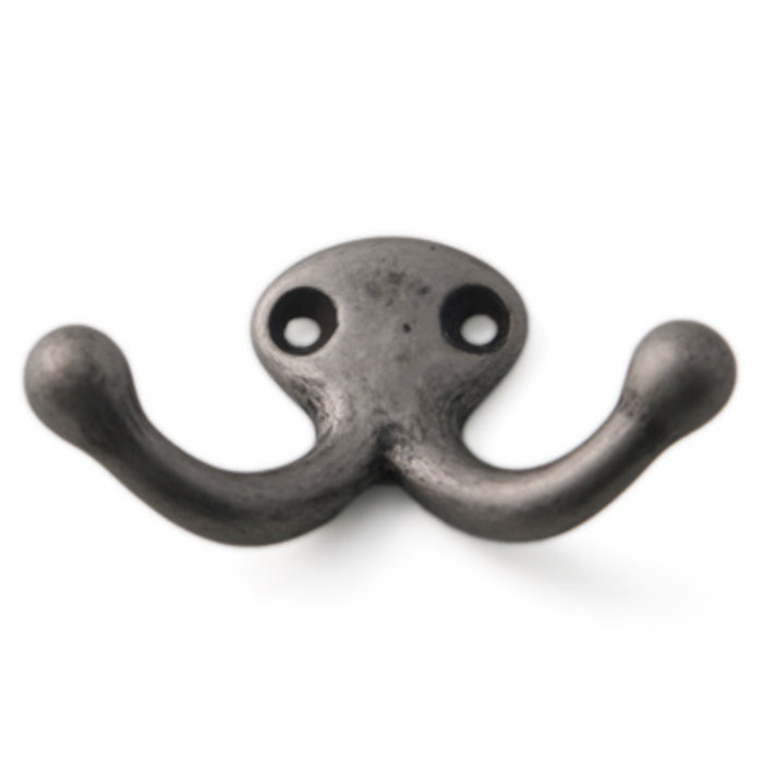 I.B.E. Coat hook double 72 mm wide antique TIN 2-hole horizontal