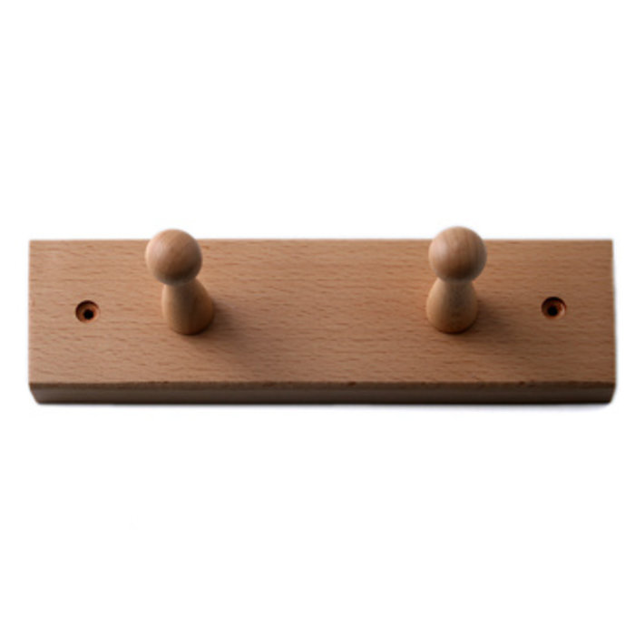 I.B.E. Shelf coat rack beech with two beech hooks varnished 225 mm wide